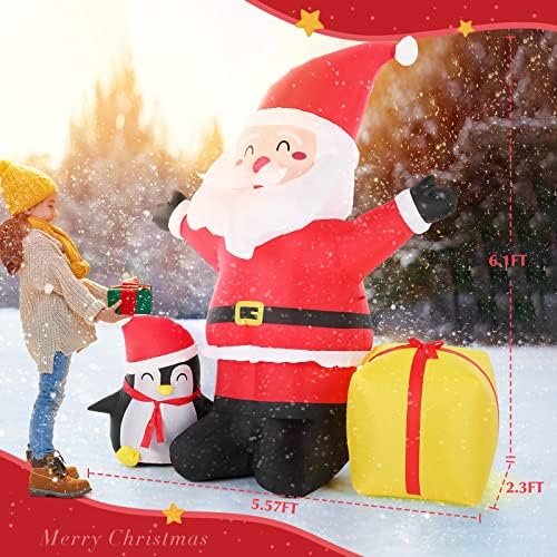Soledi Божиќни надувувања на отворено украси 6 стапки, Божиќни украси на отворено двор надувување Дедо Мраз со LED светла за дворна градина