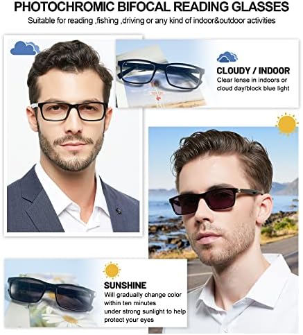 ОКСИ Кјари Фотохромни Бифокални Очила За Читање За Мажи, Читачи На ОЧИЛА За Сонце Со Ув Заштита Од Квадратна Транзиција