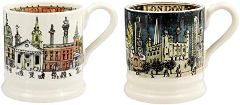 Ема Бриџвотер Рачно Изработени Керамички Градови На Соништата Лондон Англија Подарок Сет Од 2 Полу-Пинта Кафе И Чај Чаши
