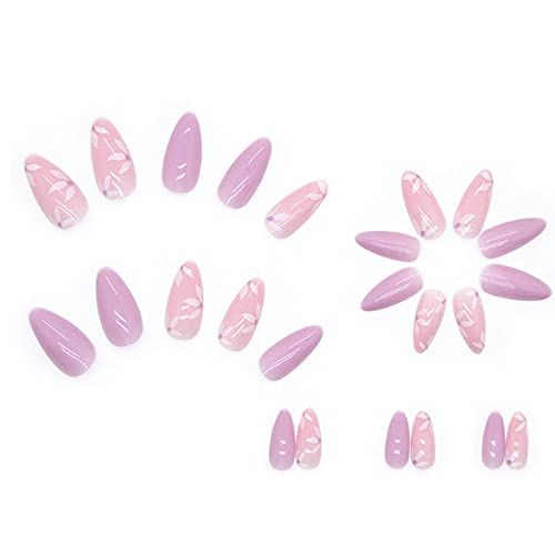 Камизе Средно Цветно Притискање На Нокти Совети Од Бадем Акрилни Виолетови Лажни Нокти Целосно Покривање Слатки Лажни Нокти ЗА Жени И Девојчиња