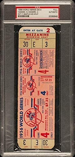 1956 Светска серија Игра 4 Целосен билет Мики Мантл WS HR7 Yankees PSA DNA - Бејзбол плочи гроздобер картички