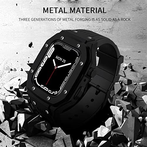 Azanu for Apple Watch Series 8 7 6 5 4 SE 45mm 42mm 44mm Луксузен метал гума од не'рѓосувачки челик модификација на модификација на комплет