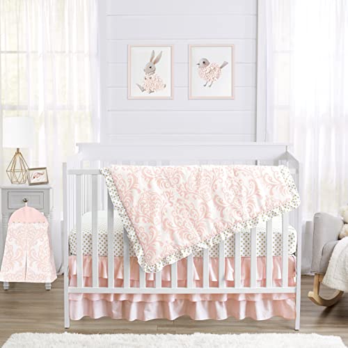 Слатка Jојо дизајнира руменило розово бело дамаск и златна полјка точка Амелија девојче бебе постелнини 4 парчиња креветчиња за креветчиња