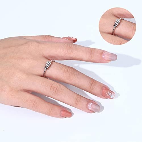 Милаколато 925 Стерлинг сребрен анти -вознемиреност прстен жени фидгет мониста прстени за анксиозност жени мажи Спинер за олеснување