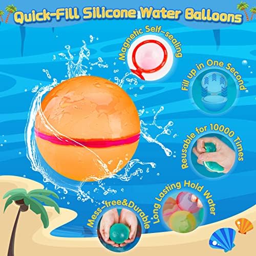 Вода балони еднократно, 6 парчиња топки со вода што се запечатуваат брзо пополнете мек силикон, пополнети магнетни водни бомби,