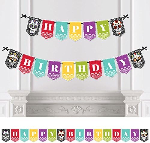 Голема Точка На Среќата Ден На Мртвите - Роденденска Забава Банер-Шеќер Череп Роденден Декорации - Среќен Роденден