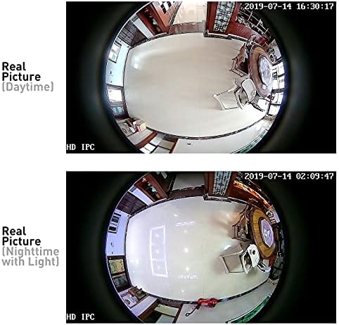 Revotech Mini Fisheye POE IP камера, HD 3MP Внатрешна безбедносна камера 1,44мм леќи 180 степени широк агол P2P далечински преглед CCTV видео