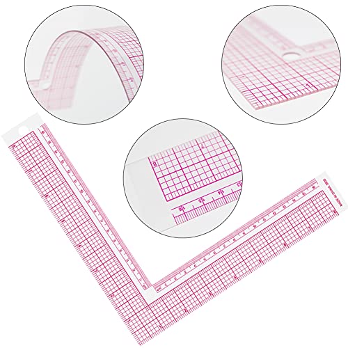3 пакет Пластично шиење владетел l-square light guler user clear pink розова 90 степени мерка прилагодена владетел врамување облека за