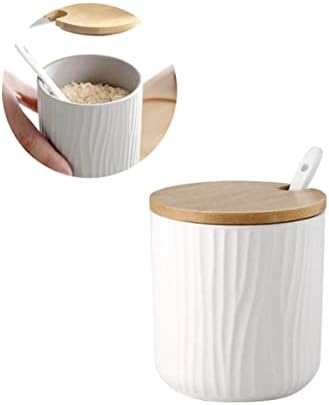 Хемотон 2 парчиња Бамбус Капак За Храна Тегли За Чај Керамика Со Тркалезно Складирање Може Ли Контејнери За Кафе Сервирање Шеќер