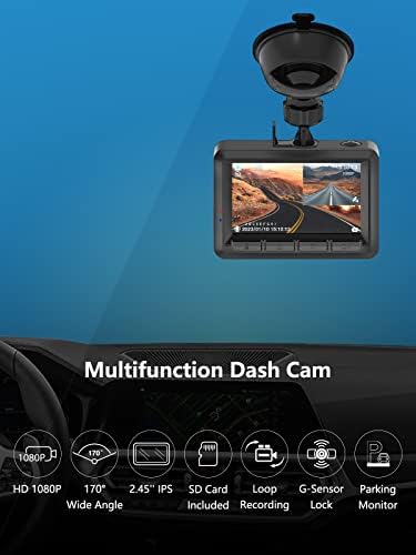 Цртичка Камера Напред И Назад, 1080p Целосна HD Камера За Автомобили СО 32GB SD Картичка, 2.45 IPS Екран, 170°Широк Агол, Ноќно Гледање,