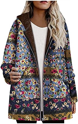 Цветен капут со Цветна качулка плус големина женски гроздобер јакна за надворешна облека топло палто
