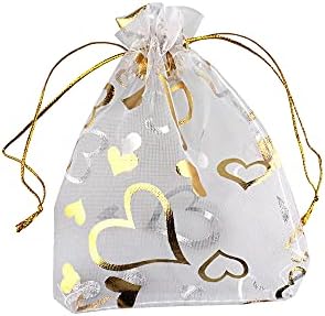 Qianhailizz 100 парчиња 3,5 x 4,7 инчи цвет срце срце органза накит торбичка торбичка за бонбони торбички за свадбени торби за свадба