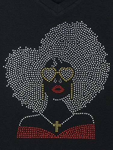 Divadesigns afro Hortion Christian Woman Woman Rhinestone Bling V-врат маици 275