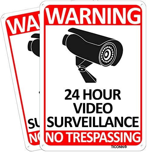 ТИКОН 4-Пакет 24-Часовен Знак За Видео Надзор, Без Алуминиумски Предупредувачки Знак за Прекршување, 10х7 за Безбедносна Камера ЗА