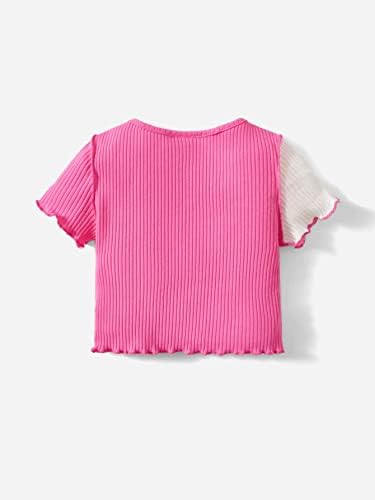 Макмехенско бебе девојче блок од зелена салата, трим кратки ракави со ребрести плетени маички врвови на маички