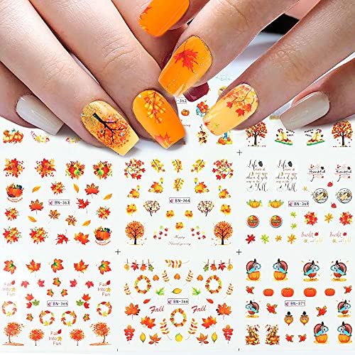 Есен налепници за нокти Денот на благодарноста на ноктите за нокти ДЕКЦИИ 12 чаршафи есенски јавор од лисја тиква мисирка Турција