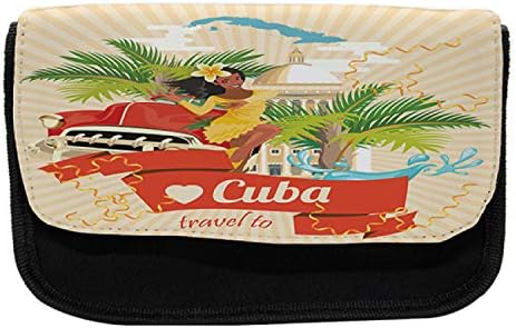 Необичен случај со молив во Хавана, атракции во кубанска култура, торба со молив со ткаенини со двоен патент, 8,5 x 5,5, повеќебојни
