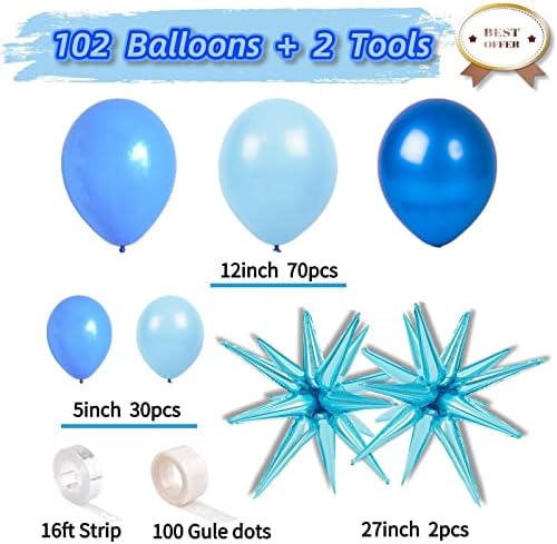 Комплет за велосипеди со сини балон Росмави - 102 парчиња сина балон лак со експлозија starвезда фолија и метални балони - идеална