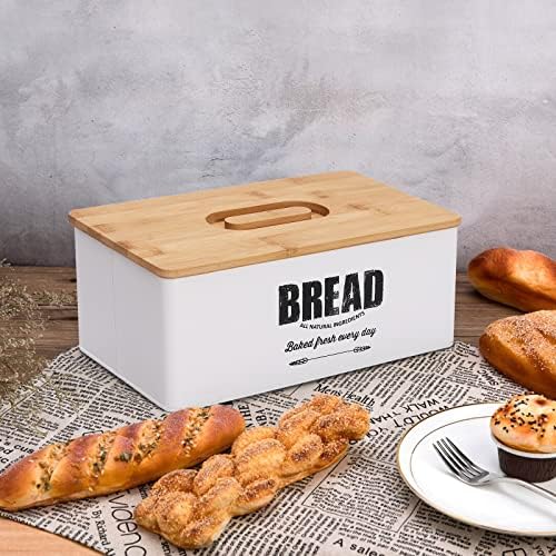 Модерна Кутија За Леб Со висок Капацитет Со Капак За Даска За Сечење Еко Бамбус, Складирање Леб За Кујнска Плоча