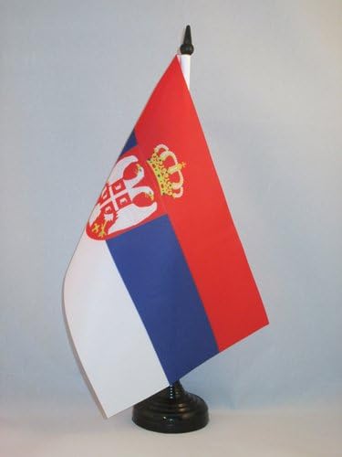 ЗНАМЕ На Аз Србија Знаме на Маса 5 х 8 - српско Биро знаме 21 х 14 см-Црн Пластичен Стап И Основа