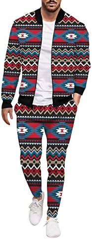 Менс зимска обична улица ткаени јакна јакна панталони Ацтек геометриски две парчиња плус костум со големина за мажи
