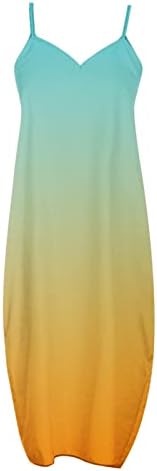 Долг макси фустан за жени, летни сонце фустани со џебови шпагети ленти без ракави цветни обични венчаници за венчавки