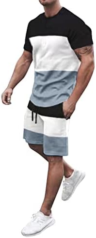 Блок за блокирање на бои за мажи 2 парчиња облеки во мускулите се вклопуваат со кратки ракави маици и шорцеви спортови поставуваат