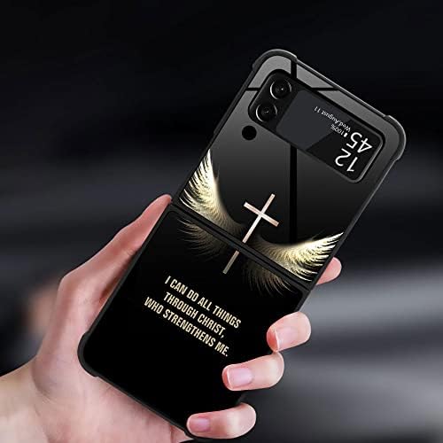 Djsok Компатибилен Со Samsung Galaxy Z Flip 3 Случај, Библијата Крстот Крило Луксузни Шема Дизајн Хард КОМПЈУТЕР Гребење-Доказ Мека Tpu