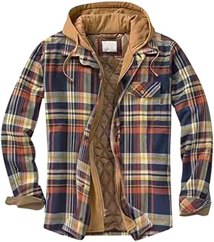Машка шерпа наредена јакна од фланелен кошула, мек долг ракав солиден карирана качулка зимска јакна карирани палта