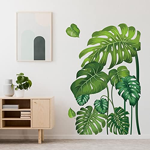 Голема зелена тропска џунгла лисја wallидни декорации палма лисја растенија wallидни налепници DIY кора и стап отстранлив Monstera