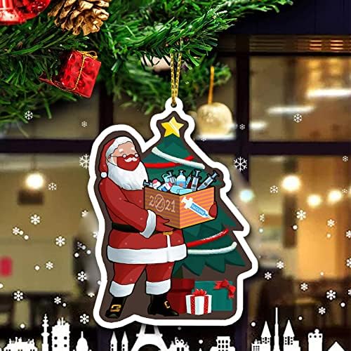 Божиќни украси, SCDOM вакцина Санта Орнамент ПРОСОЛИЗИРАНА божиќни украси вакцинирани Дедо Мраз облечен во маска за лице и торба за