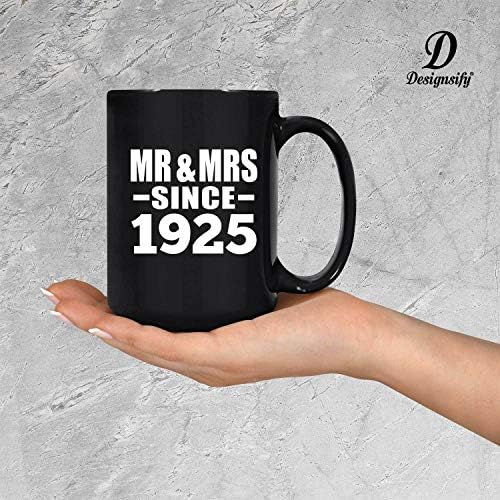 DesignSify 98-годишнина Г-ѓа и г-ѓа Од 1925 година, 15oz црно кафе кригла керамички чај чај со рачка, подароци за роденденски годишнини