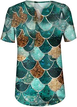 Bmisegm geенски геометриски мета лабава врвна кошула за летни блузи со краток ракав