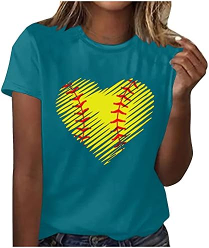 2023 летни врвови женски loveубовни графички маици за печатење на срце кратки ракави безбол кошули лабава вклопени маички за блуза од врата