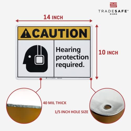 Заштита на слухот на TradesAfe Потребна знак за PPE - знак за претпазливост, брзо инсталирање на знак за безбедност на алуминиум,