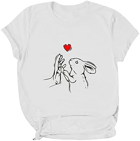 Симпатична зајаче печатени Велигденски кошули за жени лабави обични графички маички со кратки ракави со кратки ракави на вратот