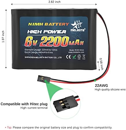 Батерија на приемник на Melasta RC 6V 2000mAh Полнење на NIMH RX батерии пакет компатибилен со серво -контролорот на авиони Futaba RC HITEC конектори
