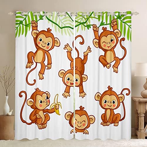 Деца Симпатична Мајмуни Прозорец Завеси За Спална Соба Дневна Соба Цртан Филм Мајмун Банана Декор Завеси Момчиња Девојки Диви