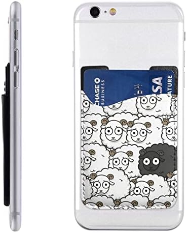 Цртано црно бело овчо Телефонски држач за картички, PU кожа самолеплива лична карта за кредитна картичка за 2,4x3,5 инчен смартфон назад