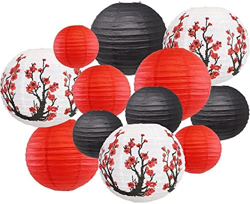 Само артефакти 12 парчиња цреша цветаат декоративни разновидни висечки јапонски/кинески кружни сакура хартија фенери