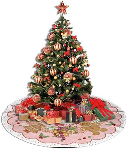 Здолниште За Новогодишна Елка од 48 инчи, Розова Божиќна Шема Од Джинджифилово Голема Покривка За Подлога За Подлога За Божиќни Празнични