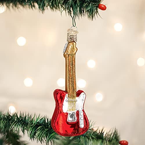 Божиќни украси на стариот свет црвени електрични гитара стакло разнесени украси за елка