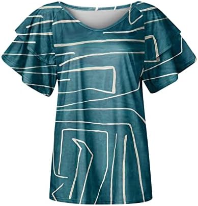 Врвови за жени летна мода 2023 година, новите врата боја маица лажичка на вратот плажа Обични кошули слоевит ракав симпатична блуза