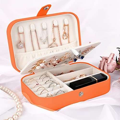 Кутија за накит Jiemei, Организатор за патувања за патувања со слој на Doubel за женски ѓердан обетки прстени и додатоци за патувања