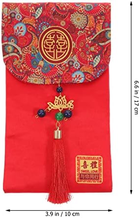 Абаодам Црвена Чанта Кинески Свадбени Црвени Пликови Среќни Пари Подарок Готовински Пакети Хонг Бао Среќа Пари Џебови Со Ресни За Свадба Роденден