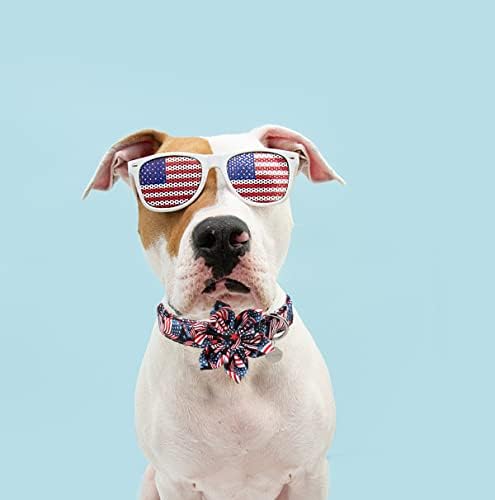 Јака За Кучиња Со Американско Знаме ДОГВОНГ Со Цвет, Јака За Памучно Куче За Денот На Независноста Сина Гордост 4 јули Празнична