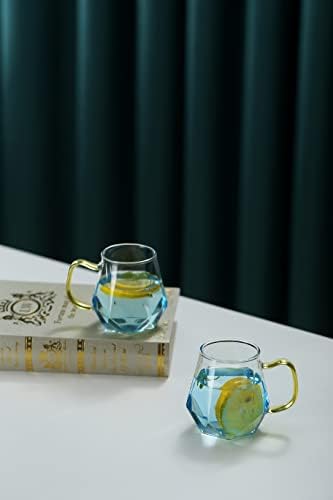 CXGlisten Сет од 2 стаклени шолји за кафе со Рачка Дијамантски Дизајн, Висока Издржливост Водено Стакло Карафа За Тенџере Со Мраз Чај, Пијалок,