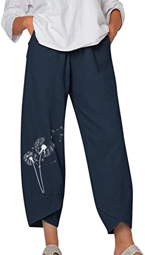 KCJGIKPOK Девојки Капри хеланки, широки нозе високи половини модни постелнини каприс панталони со џебови панталони за жени