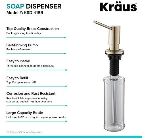 Краус кујнски сапун и диспендер за лосион во четкан месинг, KSD-41BB