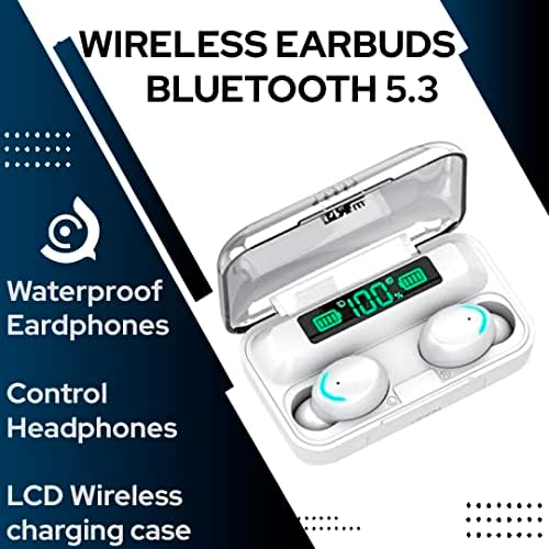 Безжични слушалки за уши Bluetooth 5.3 Контрола на копчето со вграден микрофон, случај на безжично полнење, слушалки за WiterProof